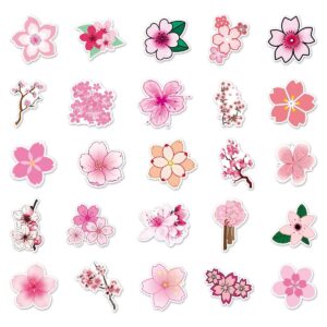 50 Sakura Flowers Stickers Cherry Blossom Vinyl Aesthetic Stickers for Scrapbooking Laptop Calendars Water Bottle Journals Envelopes Waterproof Stickers