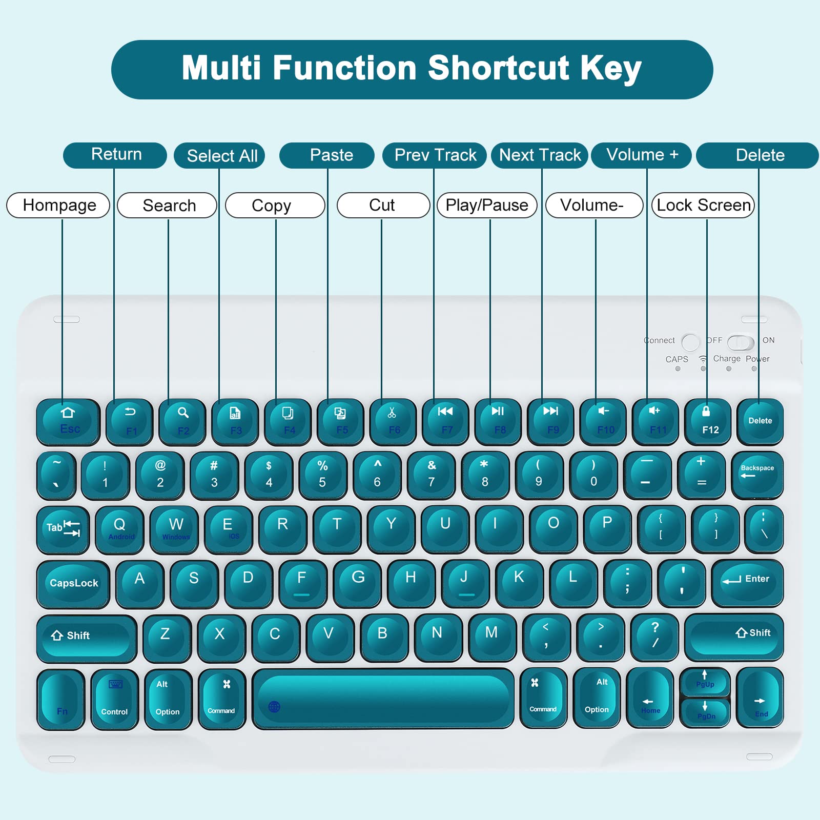 Eisuiyi iPad 10.2 Case with Keyboard for iPad 9th/8th/7th Gen, Compatible with iPad Air3/iPad Pro10.5, Detachable BT Keyboard with Magentic Protective Cover, Built-in Pencil Holder, Teal