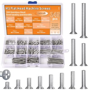 zmbroll m3 phillips flat head machine screws,304 stainless steel countersunk fasteners bolts assortment kit m3 x 5mm/8mm/10mm/12mm/14mm/16mm/18mm/20mm/25mm/30mm/35mm/40mm