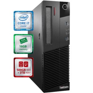 lenovo thinkcentre m93p small desktop computer (sff) | quad core intel i7 (3.9ghz turbo) | 16gb ddr3 ram | 500gb ssd solid state + 3tb | wifi-5g + bluetooth | win 10 pro | home or office pc (renewed)