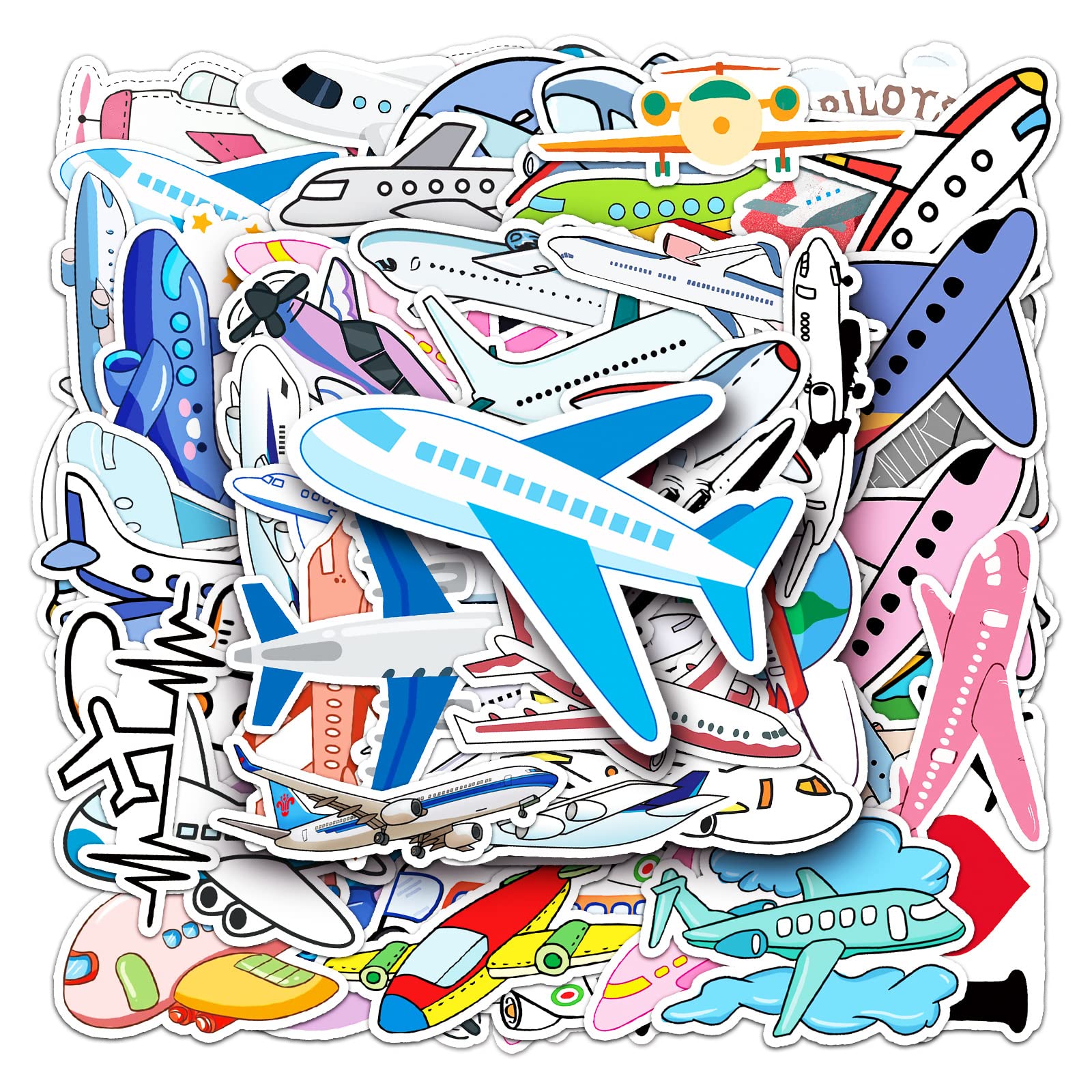 Airplane Stickers 50 Pieces Cartoon Airplane Waterproof Vinyl Decal for Laptop Flask Water Bottle Scrapbook Helmet Cell Phone Skateboard Decor Decal Kids Teen Adult Fashion Stickers