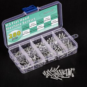 Zmbroll M3 Flat Head Machine Screws,304 Stainless Steel Phillips Countersunk Fasteners Bolts Assortment Kit M3 x 3mm / 4mm / 5mm / 6mm / 8mm / 10mm / 12mm / 14mm / 16mm/ 18mm