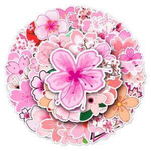 50 Sakura Flowers Stickers Cherry Blossom Vinyl Aesthetic Stickers for Scrapbooking Laptop Calendars Water Bottle Journals Envelopes Waterproof Stickers