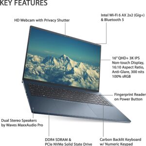 Dell 2022 Newest Inspiron 16 PLUS 7610 Laptop, 16" 3K Non-touch Display, Intel Core i7-11800H, 64GB RAM, 2TB SSD, FP Reader, Webcam, Backlit KB, HDMI, Bluetooth, WiFi 6, Win 11, Mist Blue