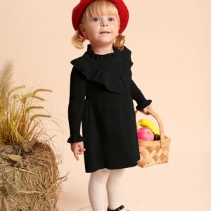 BesserBay Infant Girls Adorable Fall Ruffle Trim Ribbed Knit Cozy Warm Black Sweater Dress 6-12 Months