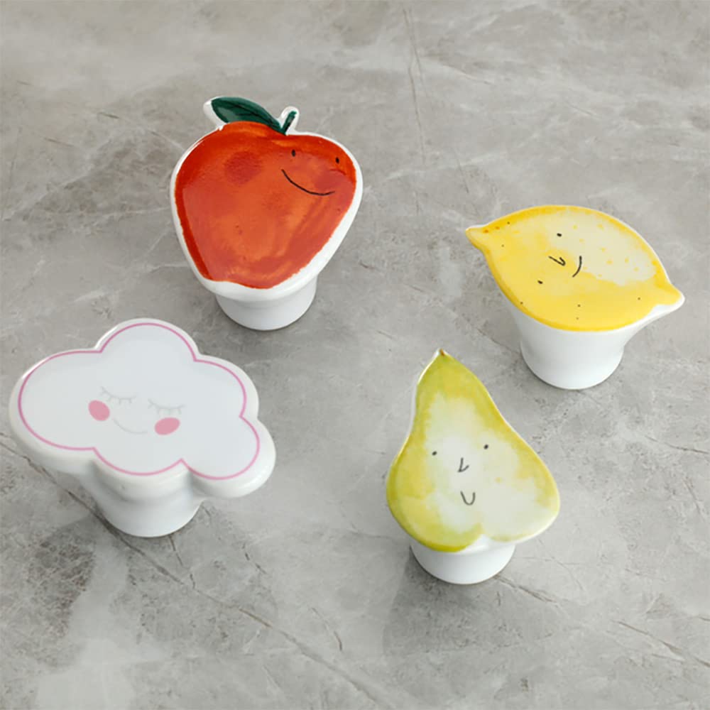 YOUYOUULU 4Pcs Cute-Kids-Drawer-Pulls, Kawaii-Fruits-Ceramic-Knobs, Colorful-Children's-Cabinet-knobs Nursery-Cupboard-Closet-Handles