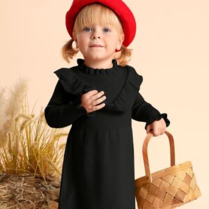 BesserBay Infant Girls Adorable Fall Ruffle Trim Ribbed Knit Cozy Warm Black Sweater Dress 6-12 Months