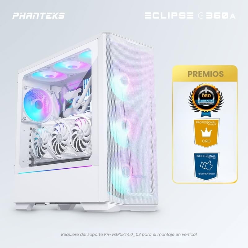 Phanteks (PH-EC360ATG_DMW02) Eclipse G360A Ultra-fine Performance Mesh, Mid-Tower Gaming case, Tempered Glass, Digital-RGB Lighting, White