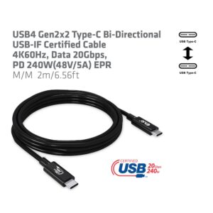 Club 3D CAC-1575 USB4 Gen3x2 Type C to Type C Bi-Directional Cable with 240W Charging, 20Gbps Data Transmission and Supports 4K60Hz Video 2m - 6.56ft