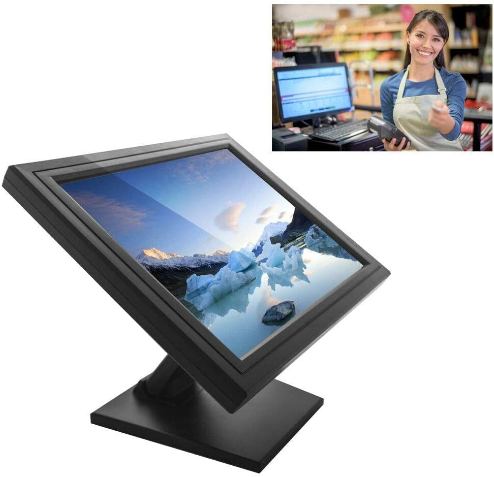 LOYALHEARTDY 17" Touch Screen LED Display Monitor, Cash Register VOD System POS Stand Restaurant VGA LED Touch Screen Monitor HD Touch Screen POS, with ergonomic base, 1280X1024 Maximum Resolution