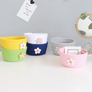 Ochine Cotton Rope Basket Woven Basket Flower Small Rope Basket Decorative Mini Storage Bins Round Little Organizer Nursery Hamper for Desk Dog Cat Toy Kids Baby Girls Gifts