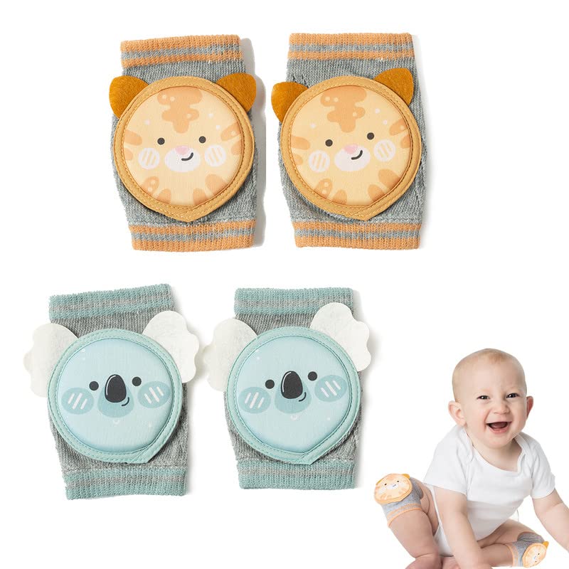 JamiPtoc 2 Pairs Baby Knee Pads for Crawling, Baby Knee Protectors Breathable Crawling Knee Pads with Sponge Pad, Anti-Slip Knee Pads Leg Warmers Protective Cover for Unisex Babies Infant Toddler