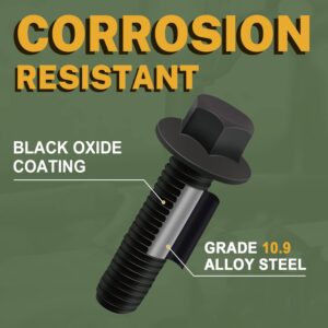 LIONMAX M6 x 12mm Hex Head Flange Bolts, Hex Flanged Bolts with Black Oxide Finish, Rust-Resistance, Grade 10.9 Carbon Steel, Quantity 50