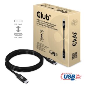 Club 3D CAC-1575 USB4 Gen3x2 Type C to Type C Bi-Directional Cable with 240W Charging, 20Gbps Data Transmission and Supports 4K60Hz Video 2m - 6.56ft