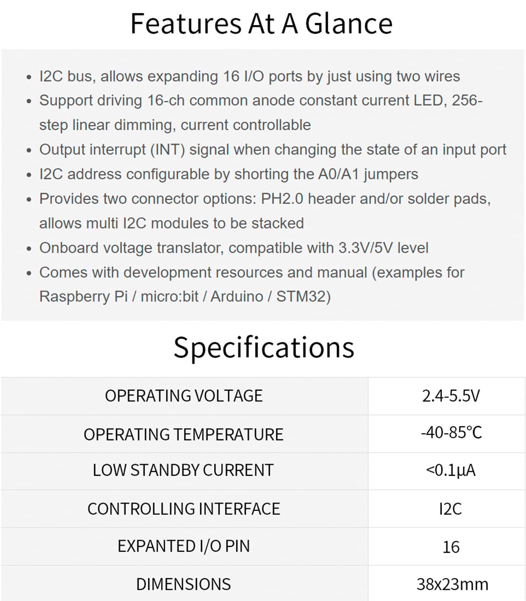 AW9523B IO Expansion Board for Raspberry Pi/Micro:bit/Ardu/STM32, I2C Interface, Expands 16 I/O Pins Allows Using 4 Expansion Boards at The Same Time, Expanding up to 64 I/O Ports