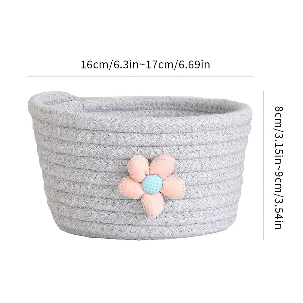 Ochine Cotton Rope Basket Woven Basket Flower Small Rope Basket Decorative Mini Storage Bins Round Little Organizer Nursery Hamper for Desk Dog Cat Toy Kids Baby Girls Gifts