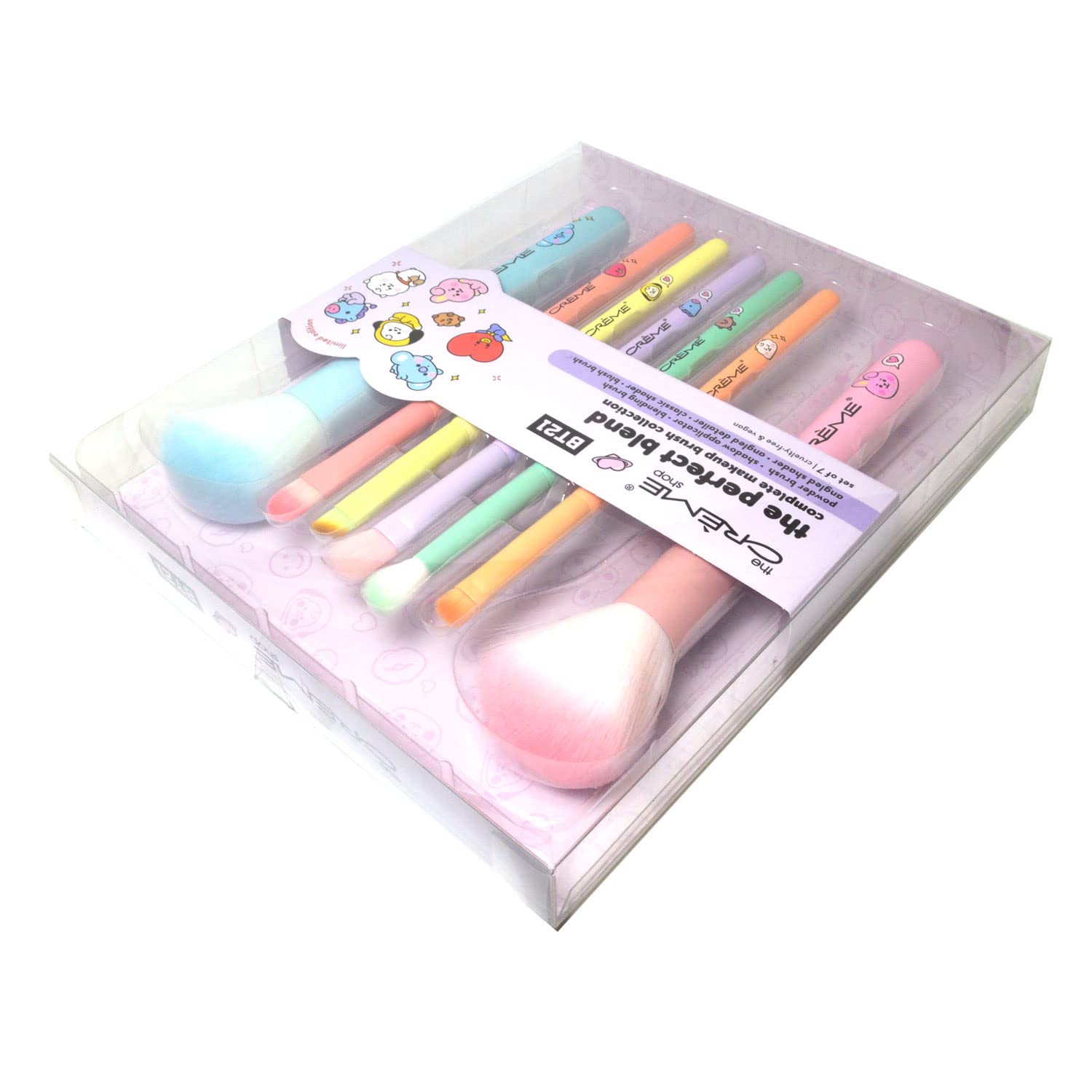 The Creme Crème Shop,BT21 BABY Perfect Blend Brush Collection [ Set of 7 ] Makeup Brushes Set + Free Zipper Bag