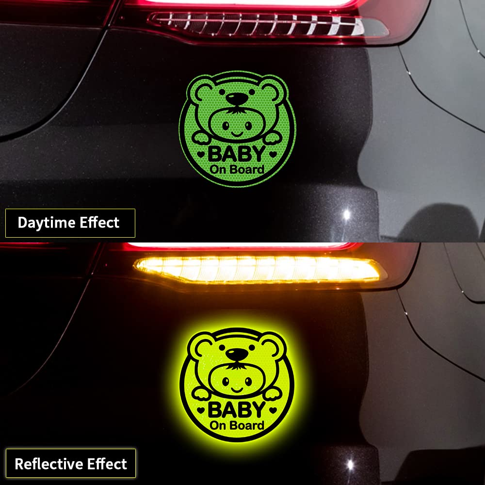 Iprokiu 2pcs Kids on Board Sticker for Cars Super Strong Reflective Funny Cute Baby in Car Sticker Safety Warning Sign Waterproof Auto Window Bumper Decal Baby on Board Car Sticker (Yellow)