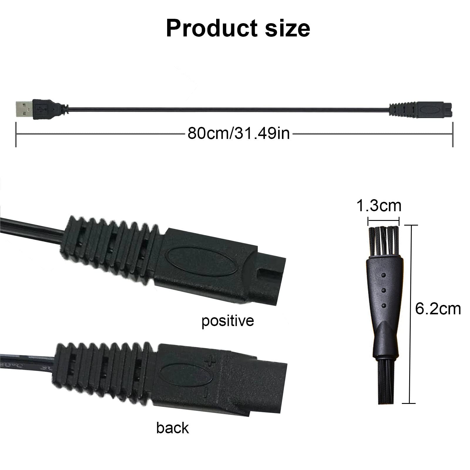 LinMei Shaver Charger Cord for Microtouch Solo Electric Shaver Solo Trimmer USB Charging Cable Solo Razor Charger 31.5 in with Cleaning Brush