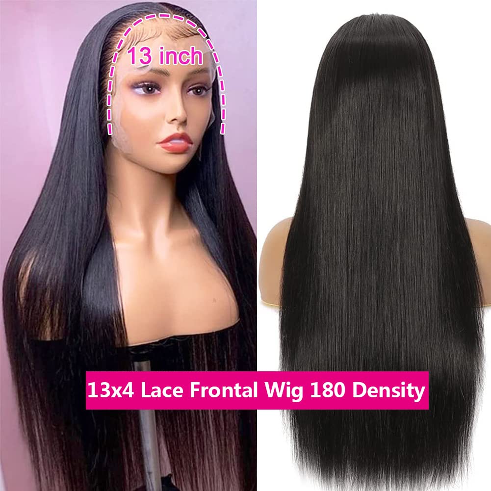 JARAMA Straight Human Hair Lace Front Wigs 13x4 HD Lace Front Wigs Human Hair Pre Plucked Brazilian Glueless Human Hair Wigs for Women 180% Density Transparent Lace Frontal Wigs Human Hair 22 Inch