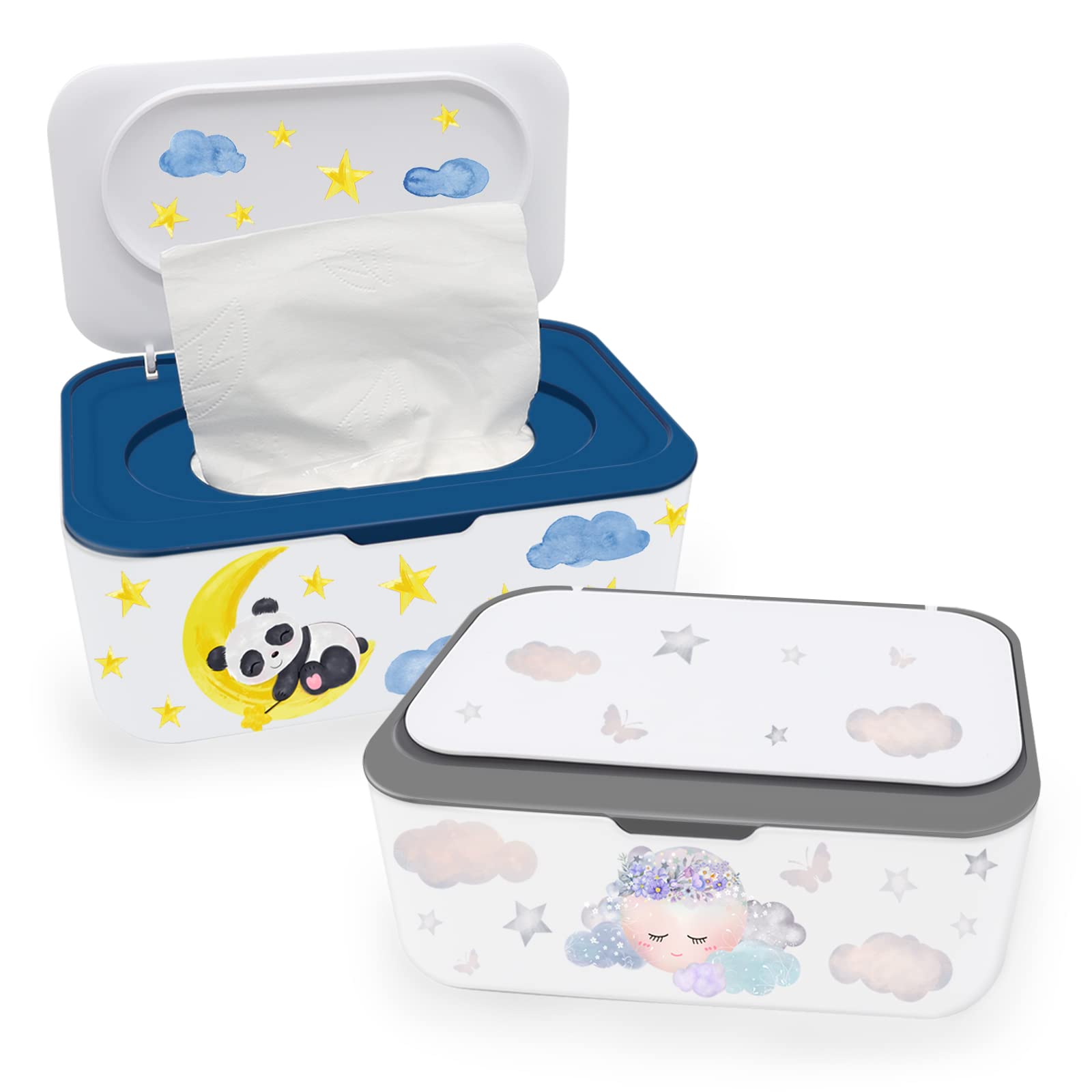 2Pcs Baby Wipes Dispenser, Diaper Wipe Holder with Lid, Refillable Wipes Case Container with Sealing Design, Flushable Wipes Pouch Case Storage Box for Bathroom, Keeps Wipes Fresh Easy Open & Close