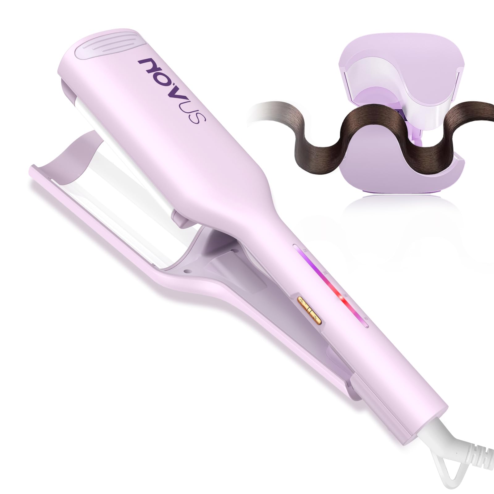 NOVUS 1.25 Inch Curling Iron, Rovy Wave Curling Iron with Anti-Scald Hair Crimper, Fast Heating Ceramic Hair Waver for Women, 4 Temp Settings, 30 Minutes Auto Shut off, Dual Voltage for Global Travel