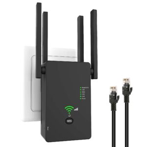 wifi repeater wireless signal booster, covers up to 2640 sq.ft and 25 devices, ac1200 dual band wifi range extender & signal booster