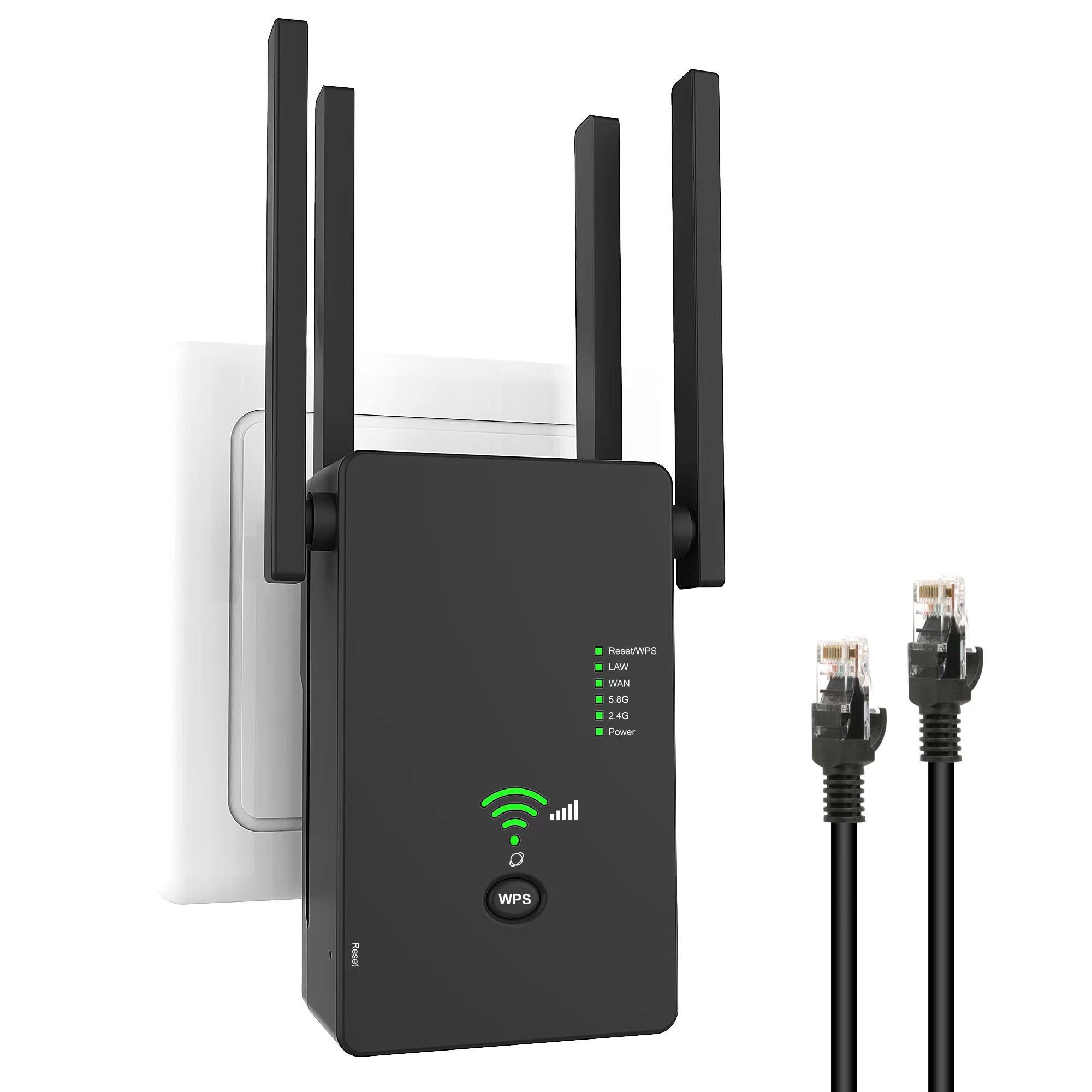 WiFi Repeater Wireless Signal Booster, Covers Up to 2640 Sq.ft and 25 Devices, AC1200 Dual Band WiFi Range Extender & Signal Booster