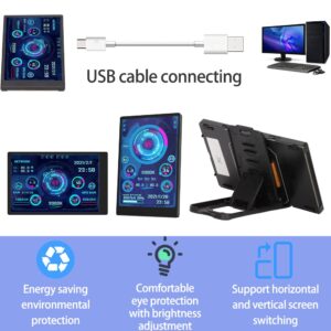 GOWENIC 3.5in Mini IPS Screen, Portable USB C AIDA64 CPU RAM Data Monitor Computer Temperature Display PC Sensor Panel Display, 360° Rotation, Only Support for Windows System