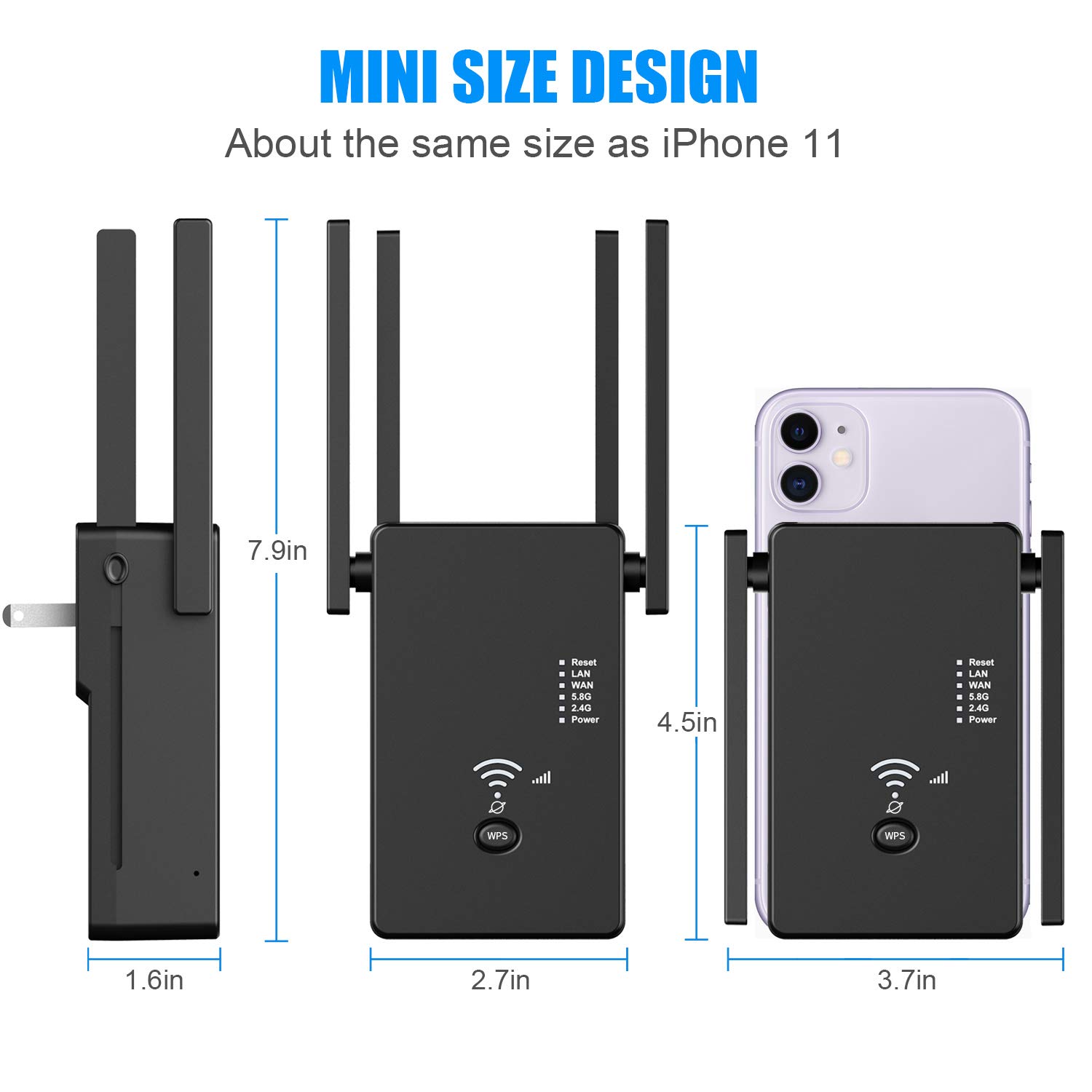 WiFi Repeater Wireless Signal Booster, Covers Up to 2640 Sq.ft and 25 Devices, AC1200 Dual Band WiFi Range Extender & Signal Booster