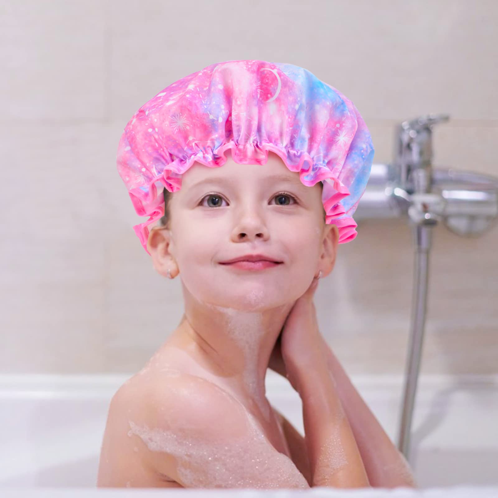 Shower Cap For Kids, Little Girl Shower Cap Unicorn Shower Cap For Girls, Cute Rainbow Long Hair Childrens Shower Cap Adjustable Waterproof Toddler Head Cap For Hair Girls While Taking Shower(Unicorn)