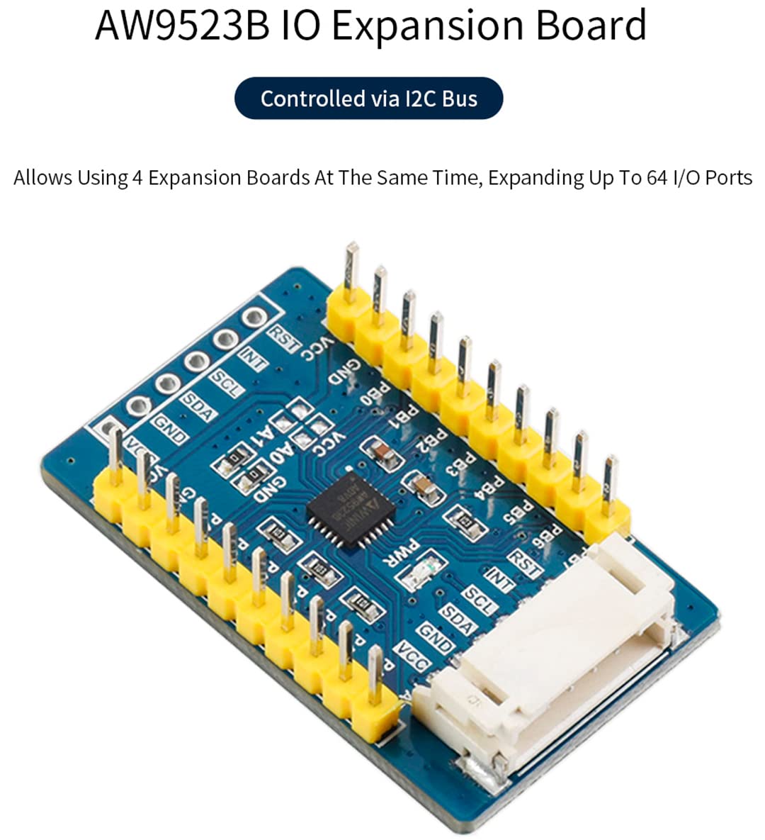 AW9523B IO Expansion Board for Raspberry Pi/Micro:bit/Ardu/STM32, I2C Interface, Expands 16 I/O Pins Allows Using 4 Expansion Boards at The Same Time, Expanding up to 64 I/O Ports