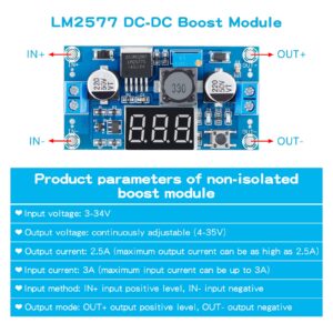 EC Buying LM2577 DC-DC Boost Module, Digital Display Board Adjustable with LED Display Digital Voltmeter Boost Converter, Digital Display Board Circuit Board Input 4-35V Output Current 3A (2PCS)