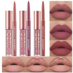 urqt 6pcs lip liner and lipstick makeup set, 3 velvety matte liquid lipsticks + 3 matching smooth lip liner one step lips makeup kits waterproof long lasting matte lipstick gift set (set c, 6)