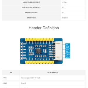 Coolwell AW9523B IO Expansion Board, Expanding Up to 64 I/O Ports, I2C InterfaceAllows Using 4 Expansion Boards at The Same Time