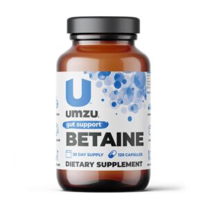 umzu betaine hcl supplement | digestive support, gastric comfort, nutrient absorption & cardiovascular support | natural digestion & gut health aid (120 capsules)