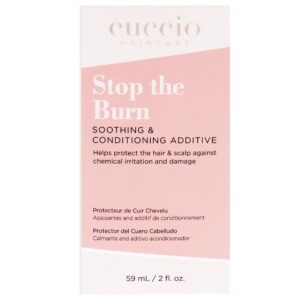 cuccio haircare stop the burn - prevents chemical burn and peroxide damage - reduces scalp itching and irritations - can be mix into formula - apply directly to problem area - 2 oz conditioner