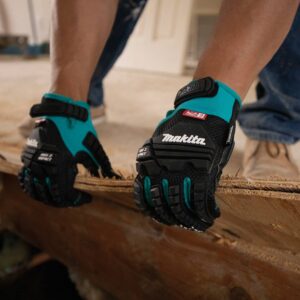 Makita Unisex Impact-rated T 04282 Advanced ANSI 2 Impact Rated Demolition Gloves Large, Teal/Black, Large US