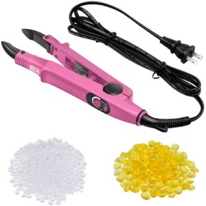 fusion heat connector wand with u tip, 2 bags of keratin glue beads - professional hair extensions tool for c head (pink)