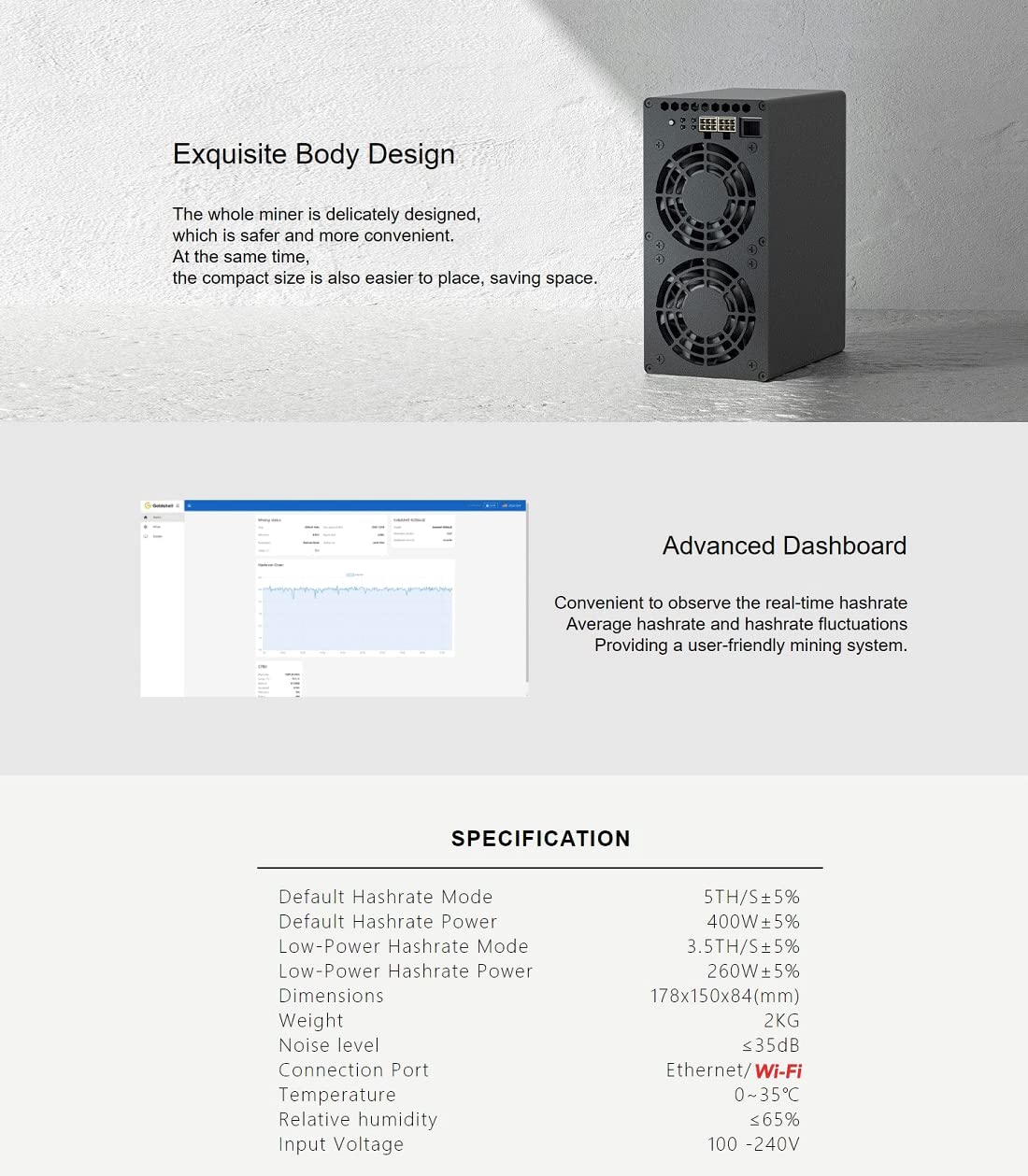 New Goldshell KD Box 2 II KDA ASIC Miner Dual Mode 5TH/s 400W or 3.5TH/s 260W Without PSU Ready to (KD Box II Without PSU)