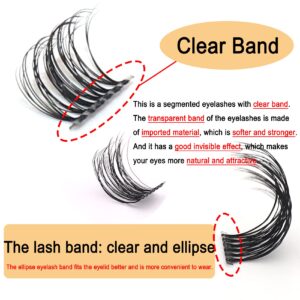 DIY Lash Clusters Lash Extension 39 Clusters Volume Individual D Curl Fluffy Lashes with Clear Band Makeup at Home Fake Eyelashes(FD02-12/14/16mm)