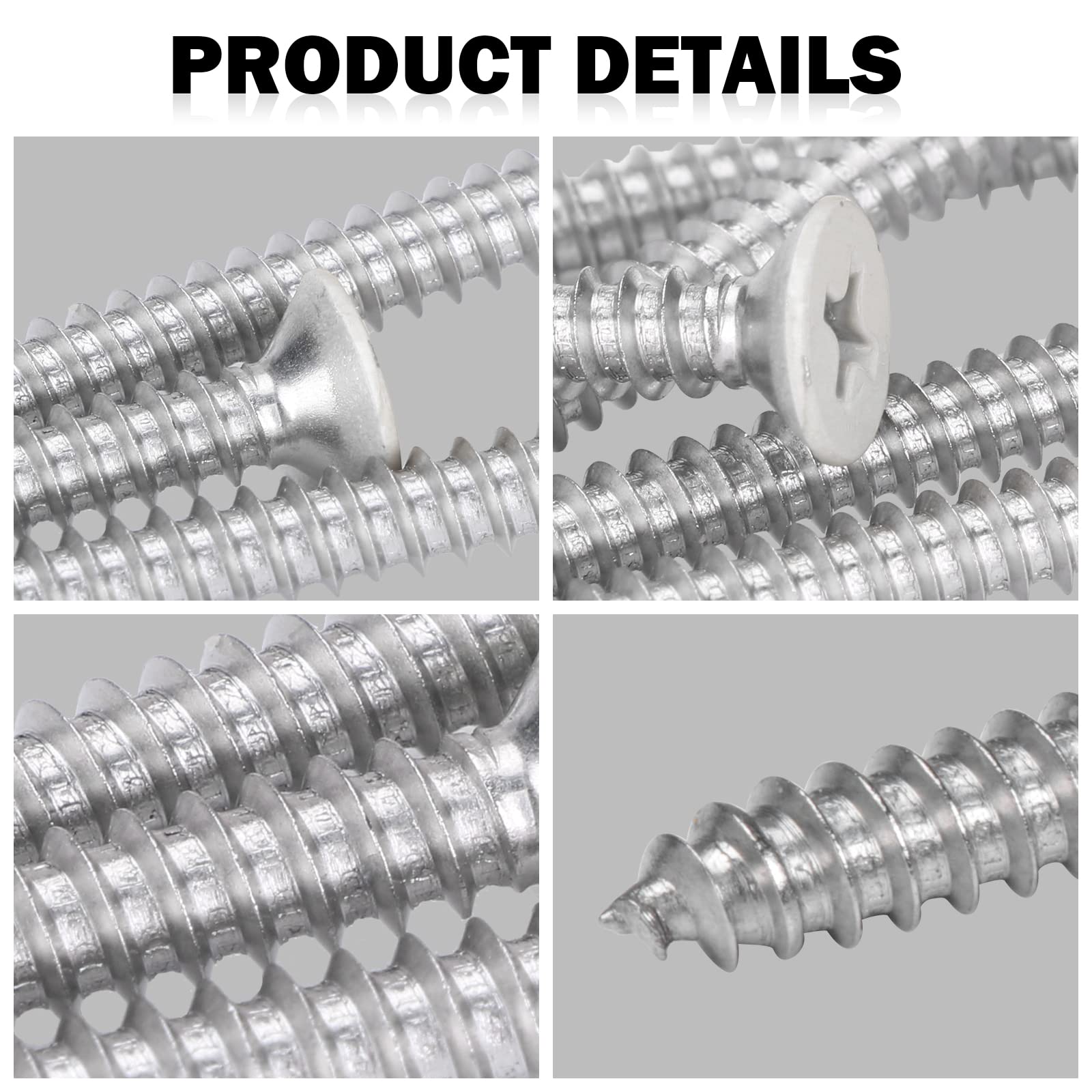 White Head 100 PCS #6X1-1/2(1.5 inch) Stainless Steel Phillips Flat Head Wood Screws,Stainless Steel 18-8 A2(304) Screw,Home Screw Kit by QISHENG