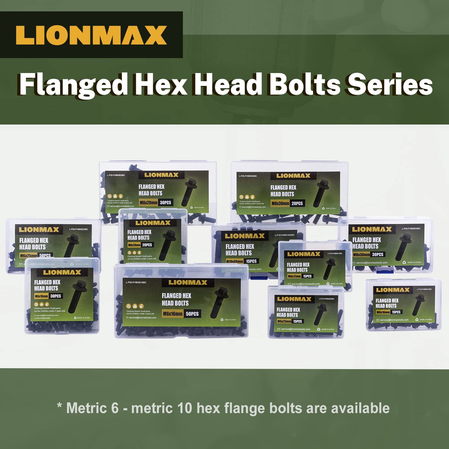 LIONMAX M6 x 12mm Hex Head Flange Bolts, Hex Flanged Bolts with Black Oxide Finish, Rust-Resistance, Grade 10.9 Carbon Steel, Quantity 50