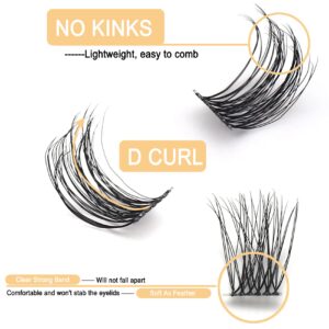 DIY Lash Clusters Lash Extension 39 Clusters Volume Individual D Curl Fluffy Lashes with Clear Band Makeup at Home Fake Eyelashes(FD02-12/14/16mm)