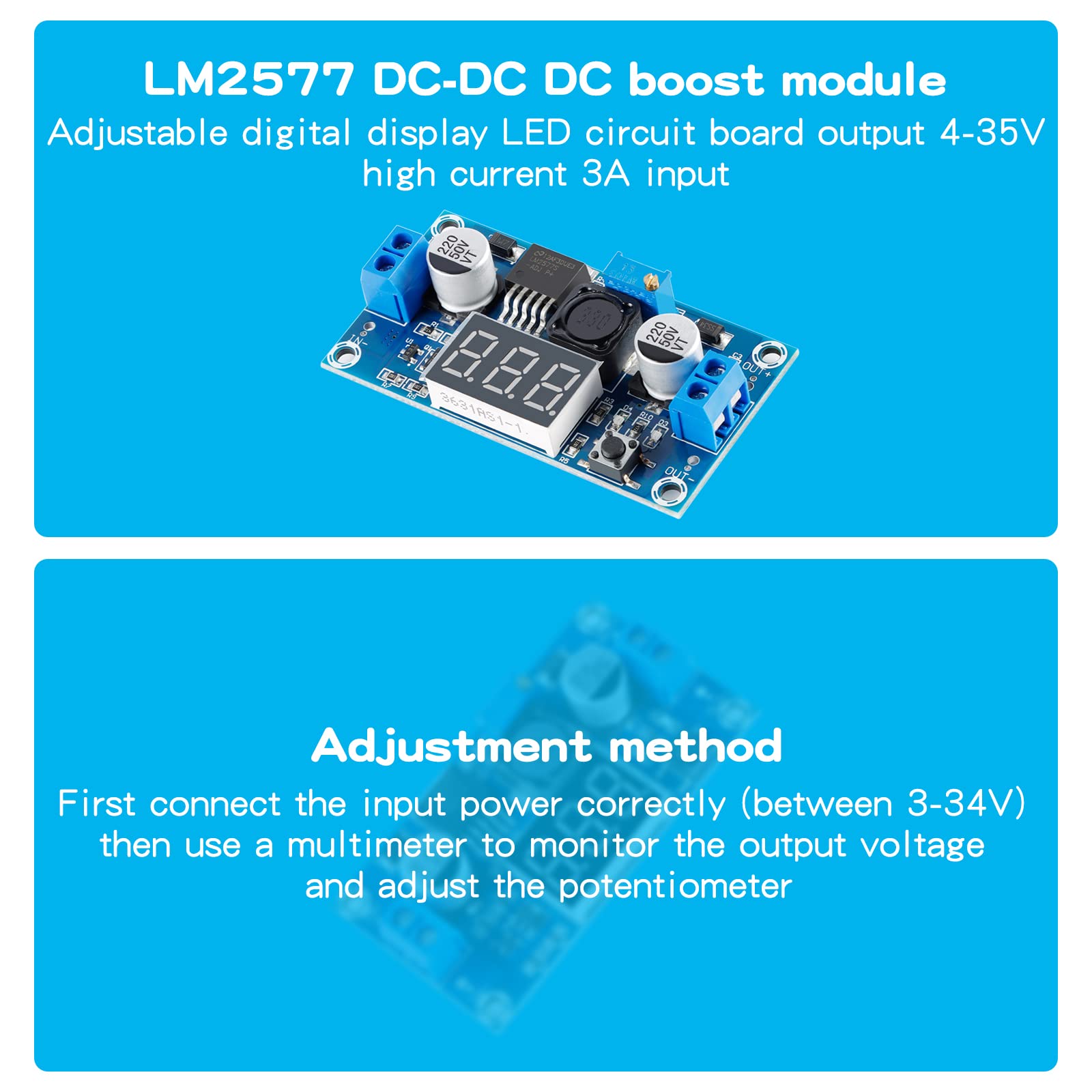 EC Buying LM2577 DC-DC Boost Module, Digital Display Board Adjustable with LED Display Digital Voltmeter Boost Converter, Digital Display Board Circuit Board Input 4-35V Output Current 3A (2PCS)