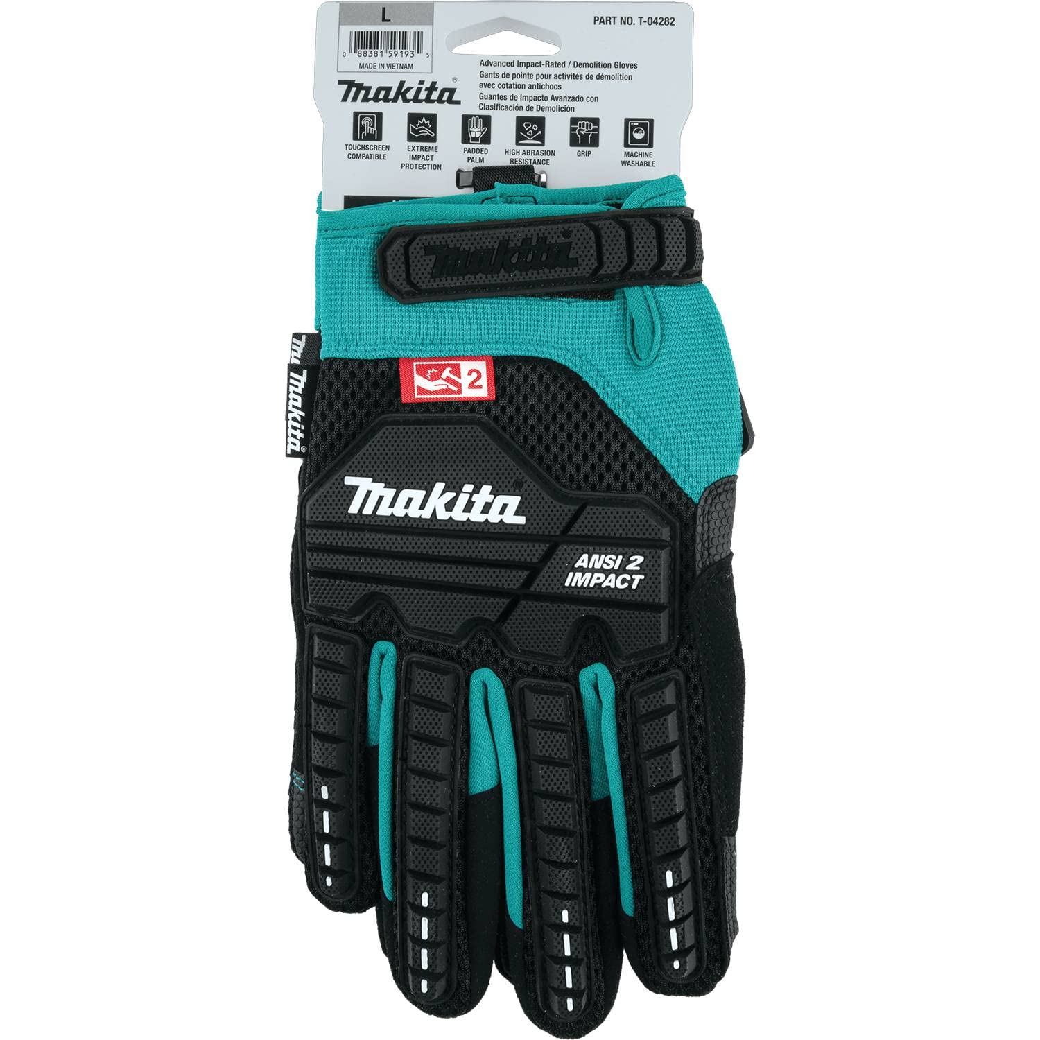 Makita Unisex Impact-rated T 04282 Advanced ANSI 2 Impact Rated Demolition Gloves Large, Teal/Black, Large US