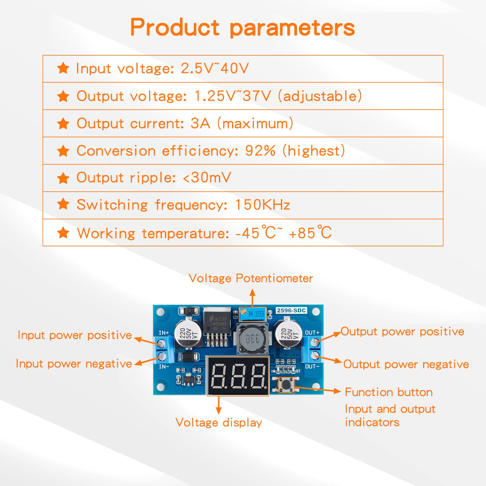 EC Buying LM2596 DC-DC Step-Down Voltage Module, Step-Down Converter, Adjustable Buck Converter Regulator Module with Digital Input 2.5V~40V Output1.25V~37V 3A/voltage Regulator with LED Display(2PCS)