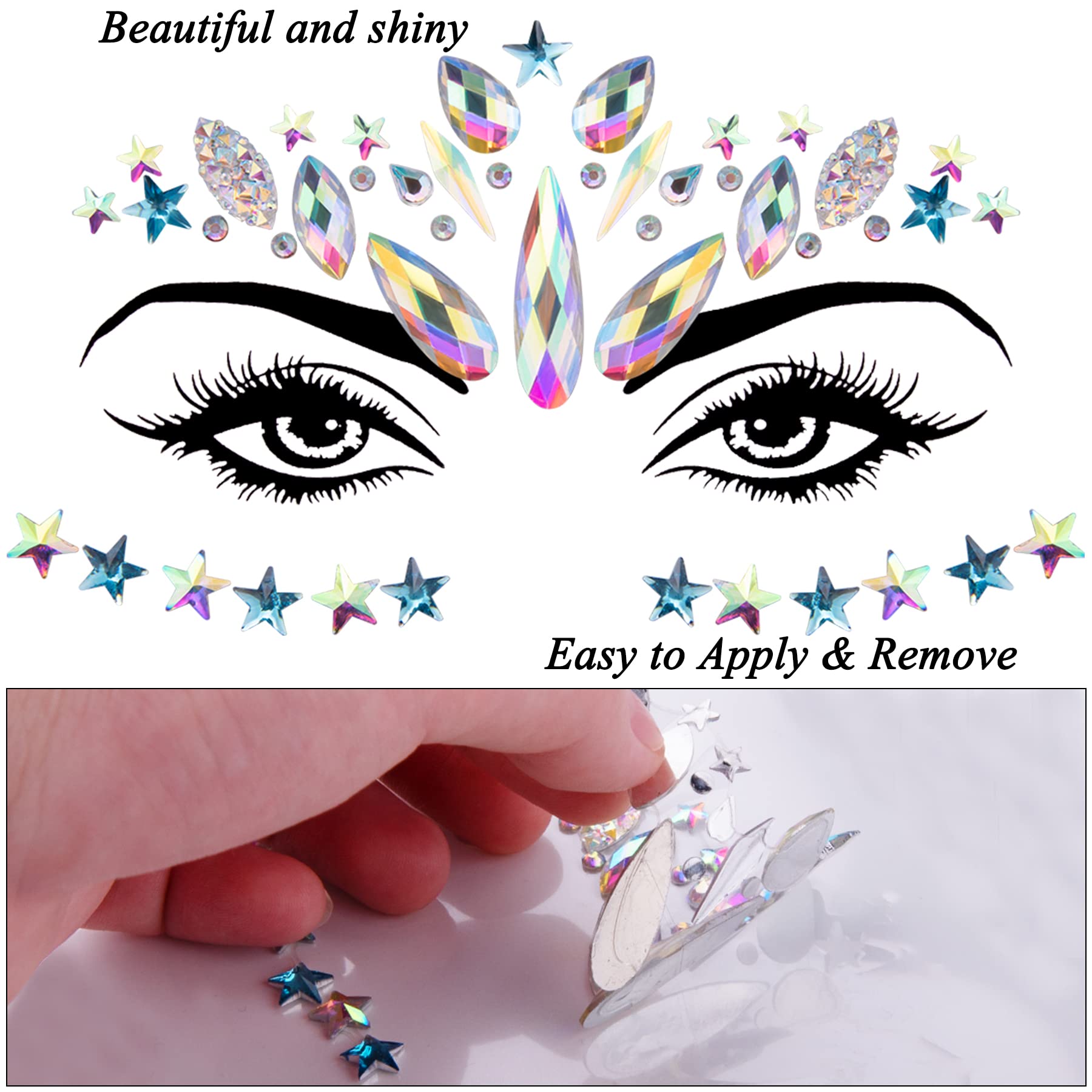 SIQUK 20 Sets Face Jewels Mermaid Face Gems Rave Face Jewel Rhinestones Face Crystal Face Stickers Jewels Gems Eye Jewels for Festival Rave Carnival Party