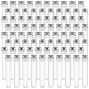 japchet 80 pack 25x140mm clear plastic test tubes, 40 ml plastic test tubes with screw caps, science party test tubes, transparent plastic test tubes gumball candy tubes