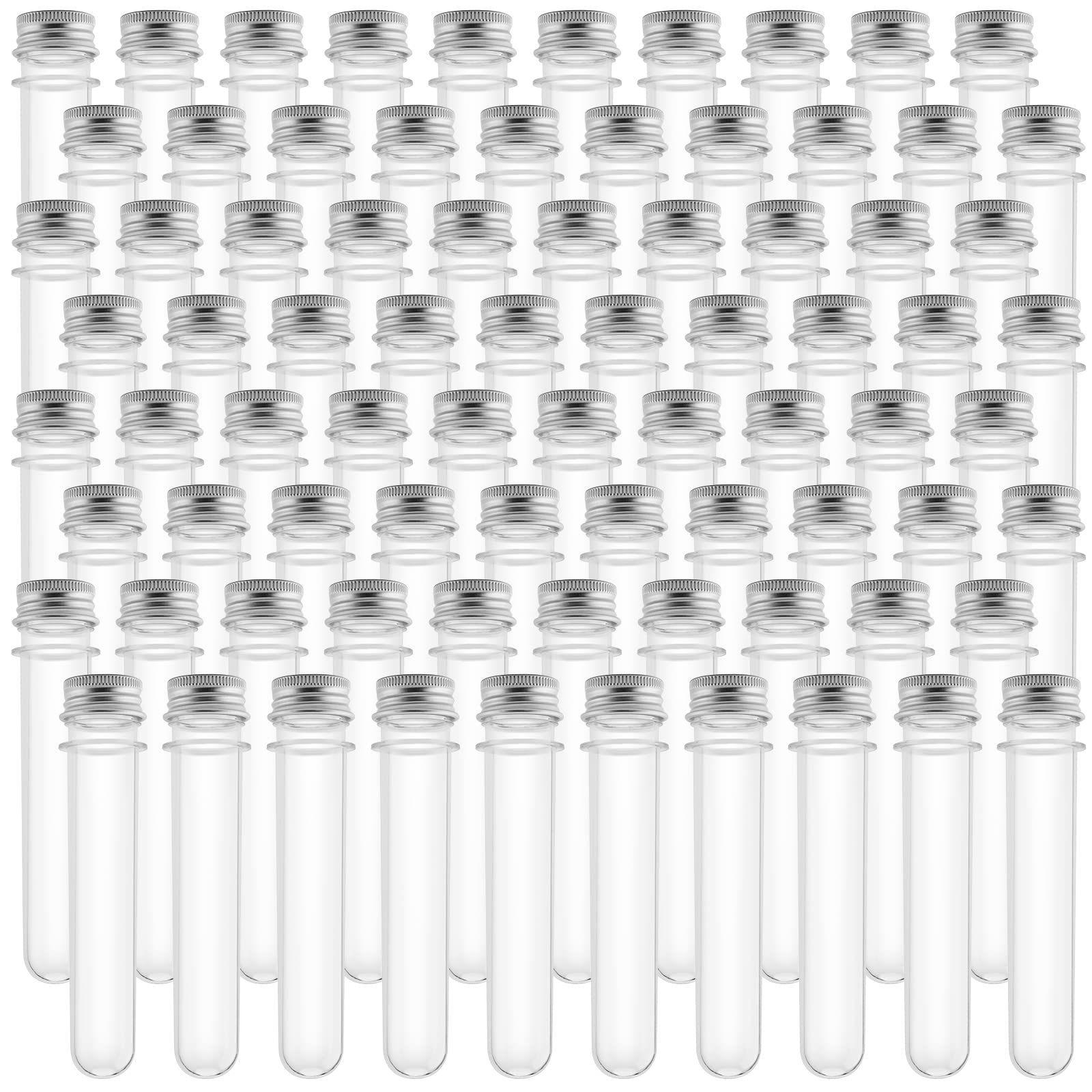 JAPCHET 80 Pack 25x140mm Clear Plastic Test Tubes, 40 ml Plastic Test Tubes with Screw Caps, Science Party Test Tubes, Transparent Plastic Test Tubes Gumball Candy Tubes